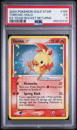 2004 POKEMON EX TEAM ROCKET RETURNS GOLD STAR #108 TORCHIC-HOLO PSA 5 - Image 1