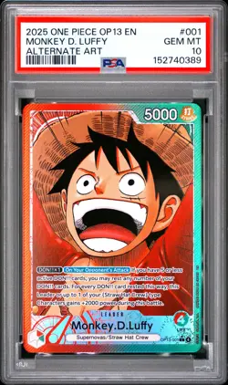 2025 ONE PIECE OP13-CARRYING ON HIS WILL ALTERNATE ART MONKEY D. LUFFY PSA 10 - Image 1