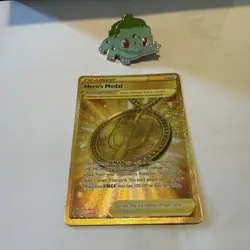 Pokemon Card Hero's Medal 201/185 Vivid Voltage Secret Rare Gold Near Mint - Image 1