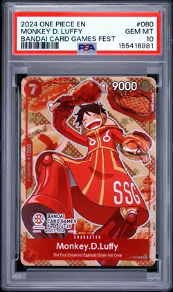 2024 ONE PIECE PROMOS BANDAI CARD GAMES FEST 080 MONKEY D. LUFFY PSA 10 - Image 1
