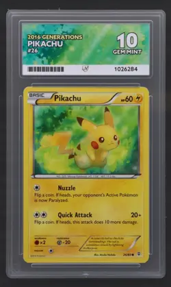 Low Pop: Pikachu 2016 Generations 26/83 Ace 10 Pokemon PERFECT SUBS PSA REGRADE - Image 1