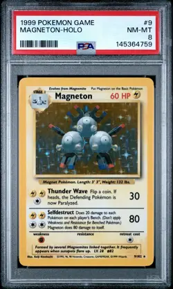 1999 POKEMON BASE SET UNLIMITED #9 MAGNETON-HOLO PSA 8 - Image 1