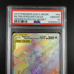 PSA 10 Moltres Zapdos Articuno 69/68 Pokemon Hidden Fates Holo Graded Card - Image 2