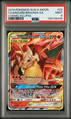 CHARIZARD & BRAIXEN GX 22/236 PSA 9 COSMIC ECLIPSE POKEMON CARD ENGLISH - Image 1