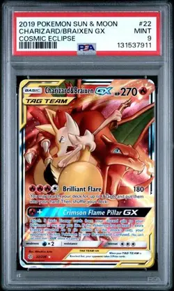 CHARIZARD & BRAIXEN GX 22/236 PSA 9 COSMIC ECLIPSE POKEMON CARD ENGLISH - Image 3