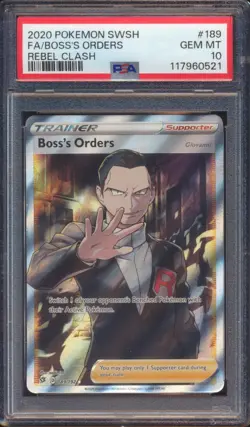 2020 POKEMON REBEL CLASH BOSS'S ORDERS FULL ART #189 PSA 10! - Image 1