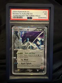 2004 Pokemon EX Team Rocket Returns #105 Rocket’s Suicune EX-Holo PSA 7 - Image 3