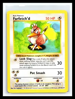 💥 Farfetch'd 27/102 SHADOWLESS Base Set Rare Vintage WOTC Pokemon TCG 1999 - Image 1