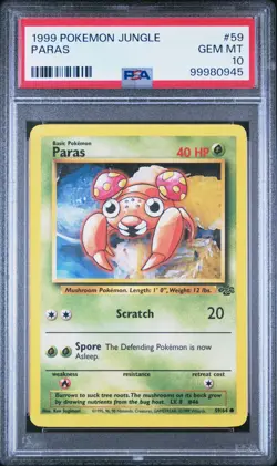 1999 Pokemon Jungle Paras #59 English Unlimited 59/64 - PSA 10 GEM MINT - Image 1