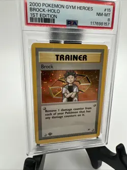 2000 POKEMON GYM HEROES 1ST EDITION #15/132 BROCK HOLO PSA 8 - Image 4
