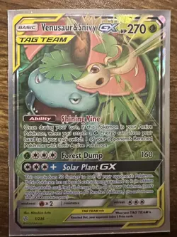 Pokemon Sun and Moon Cosmic Eclipse Venusaur & Snivy GX 1/236 NM - Image 1