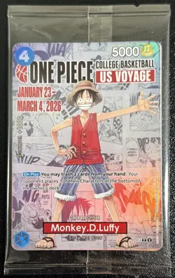ONE PIECE TCG MONKEY.D.LUFFY COLLEGE BASKETBALL US VOYAGE PROMO P-055 SEALED - Image 1