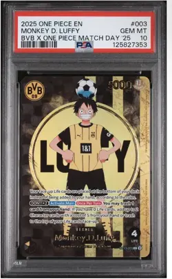 2025 ONE PIECE PROMOS BVB X ONE PIECE MATCH DAY 2025 #003 MONKEY D. LUFFY PSA 10 - Image 1