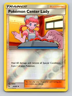 Pokemon Center Lady 64/68 Uncommon Hidden Fates Pokemon Reverse Holo NM - Image 1