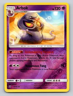 Arbok 37/73 Uncommon Shining Legends Pokemon Reverse Holo NM - Image 1