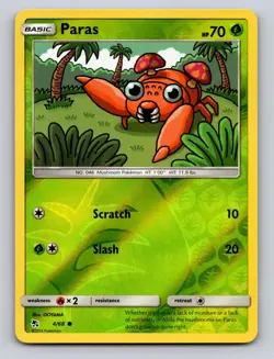 Paras 4/68 Common Hidden Fates Pokemon Reverse Holo NM - Image 1