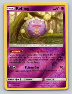 Koffing 76/236 Common Cosmic Eclipse Pokemon Reverse Holo NM - Image 1