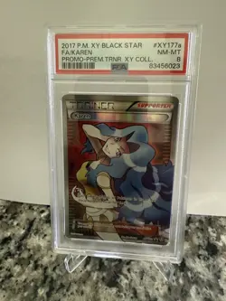 Pokemon XY Black Star Karen Full Art #XY177a PSA 8 - Image 1