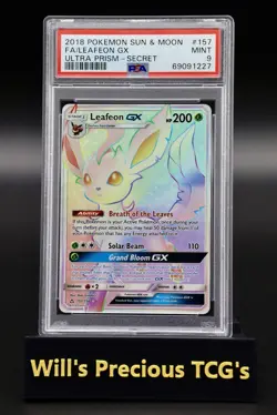 PSA 9 Leafeon 157/156 Sun & Moon Ultra Prism 2018 Secret Full Art Pokemon Card - Image 1