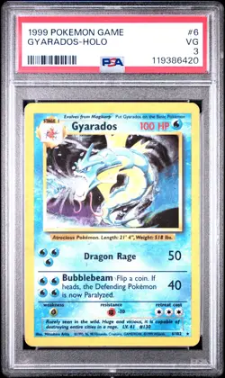 1999 POKEMON BASE SET UNLIMITED #6 GYARADOS-HOLO PSA 3 - Image 1