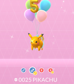 !!! Pokemon GO SHINY FIFTH BIRTHDAY BALLOONS PIKACHU Trade Schillernd Tausch !!! - Image 1