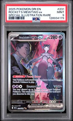 2025 POKEMON DRI EN-DESTINED RIVALS #231 TEAM ROCKET'S MEWTWO EX PSA 9 - Image 1