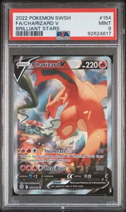 PSA 9 Mint 2022 POKEMON SWORD & SHIELD BRILLIANT STARS #154 FA/CHARIZARD V - Image 1