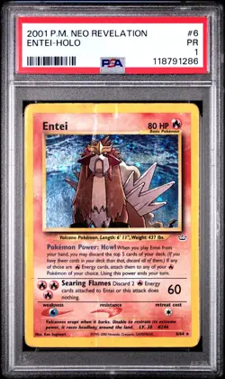 PSA 1 PR *SWIRL* 2001 Neo Revelation Entei 6/64 Holo Foil Pokemon WOTC - Image 1