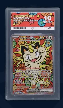 Pokemon TCG Meowth ex SIR 121/088 Perfect Order ACE 10 - All Perfect Subgrades! - Image 3