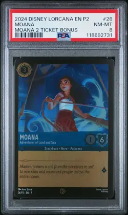 2024 DISNEY LORCANA EN P2-PROMO #26 MOANA - ADVENTURER OF LAND AND SEA PSA 8 - Image 1