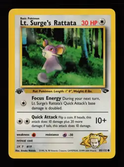 Lt. Surge's Rattata 85/132 1st Edition Common Gym Challenge Pokemon Cards - Image 1