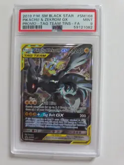 Pokemon Pikachu & Zekrom GX SM168 PSA 9 Mint Sun/Moon Tag Team Promo Holo Card - Image 1