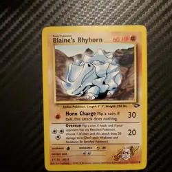 Pokemon Cards Blaine's Rhyhorn 65/132 UNLIMITED Gym Challenge WOTC Common NM - Image 2