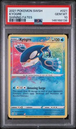 2021 Pokemon Shining Fates Kyogre Amazing Rare #021 PSA 10 GEM MT - Image 1
