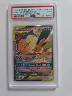 Pokemon Sun Moon Eevee & Snorlax GX Tag Team SM169 Promo Graded PSA 9 - Image 1
