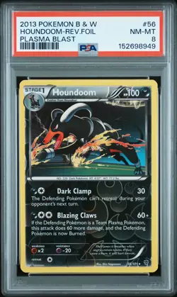 2013 POKEMON BLACK & WHITE PLASMA BLAST #56 HOUNDOOM-REVERSE FOIL PSA 8 - Image 1
