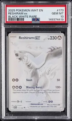 2025 POKEMON WHT EN-WHITE FLARE BLACK WHITE RARE #173 RESHIRAM EX PSA 10 - Image 1