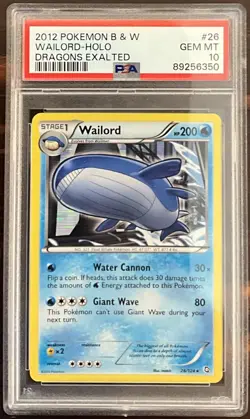 PSA 10 Wailord 26/124 Dragons Exalted Holo BLACK AND WHITE 2012 BGS CGC VINTAGE - Image 1