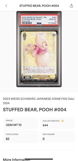 PSA 10 2023 Weiss Schwarz Japanese Disney100 Stuffed Bear, Pooh Dds/s104 004 - Image 3