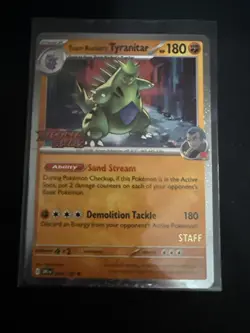 Team Rocket's Tyranitar - 096/182 - Pokemon Destined Rivals Holo STAFF Promo NM - Image 1