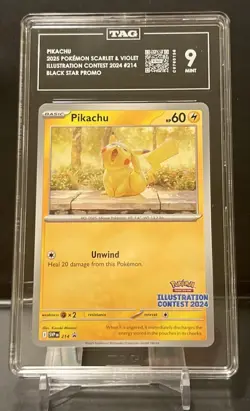 Pokemon 2025 Scarlet & Violet Pikachu Illustration Contest Black Star Tag Mint 9 - Image 1
