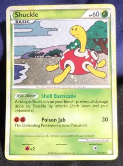 2010 Pokemon TCG Shuckle HeartGold SoulSilver Holo Rare Card 11/123 Swirl - NM- - Image 1
