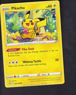 Pikachu 052/196 Common Lost Origin Pokemon Near Mint - Image 1