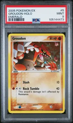 PSA 9 Mint 2005 Pokemon TCG EX Emerald Groudon 5/106 Holo Rare English - Image 1