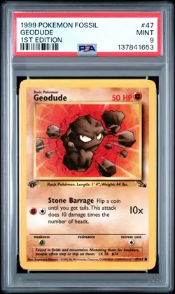 1999 POKEMON FOSSIL 1ST ED #47 GEODUDE PSA 9 - Image 1
