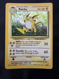 Pokemon Card english Raichu 14/102 Holo Base Set Wizards 1999 MP - Image 1