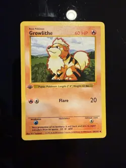 Pokemon Growlithe 28/102 1st Edition Shadowless Base Set Card Unplayed Near Mint - Image 1