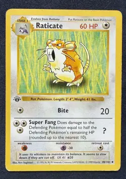 Pokemon TCG Raticate 40/102 Base Set First Edition Shadowless Uncommon Vintage - Image 1