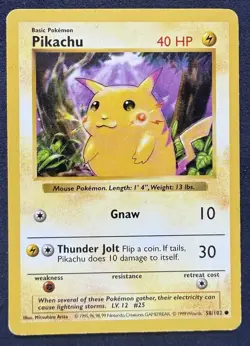Pokemon TCG Pikachu Red Cheeks 58/102 Base Set Shadowless Common Vintage - Image 1