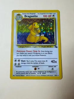 1999 Pokemon TCG Fossil Unlimited Dragonite Holo 4/62 HP - Image 1
